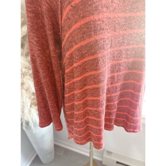 Free People Coral Stripe Long Sleeve Sweater Medium Boatneck Raw Edge Baseball T - Picture 3 of 6